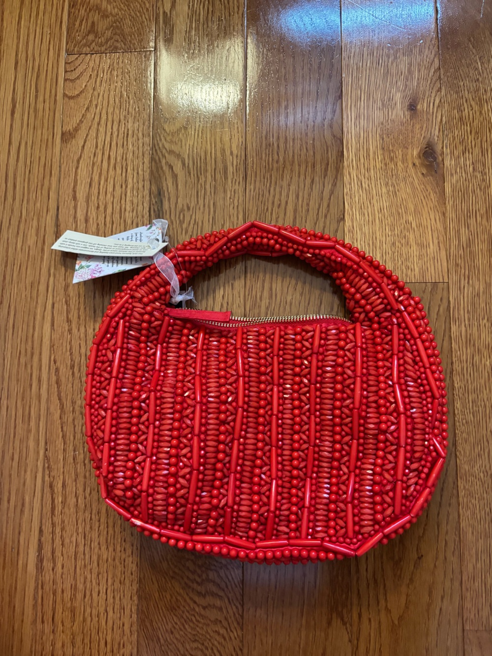 Red Beaded Round Handbag